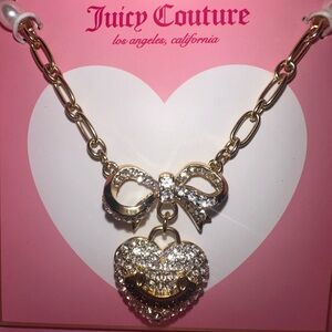 Juicy Couture Gold Necklace with Sparkling Heart and Bow